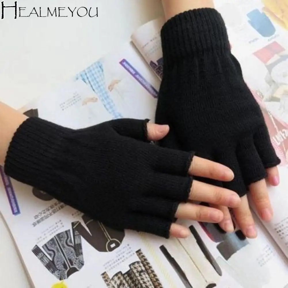 

Теплые мягкие черные утепленные спортивные велосипедные теплые зимние вязаные перчатки перчатки без пальцев перчатки с половиной пальца варежки