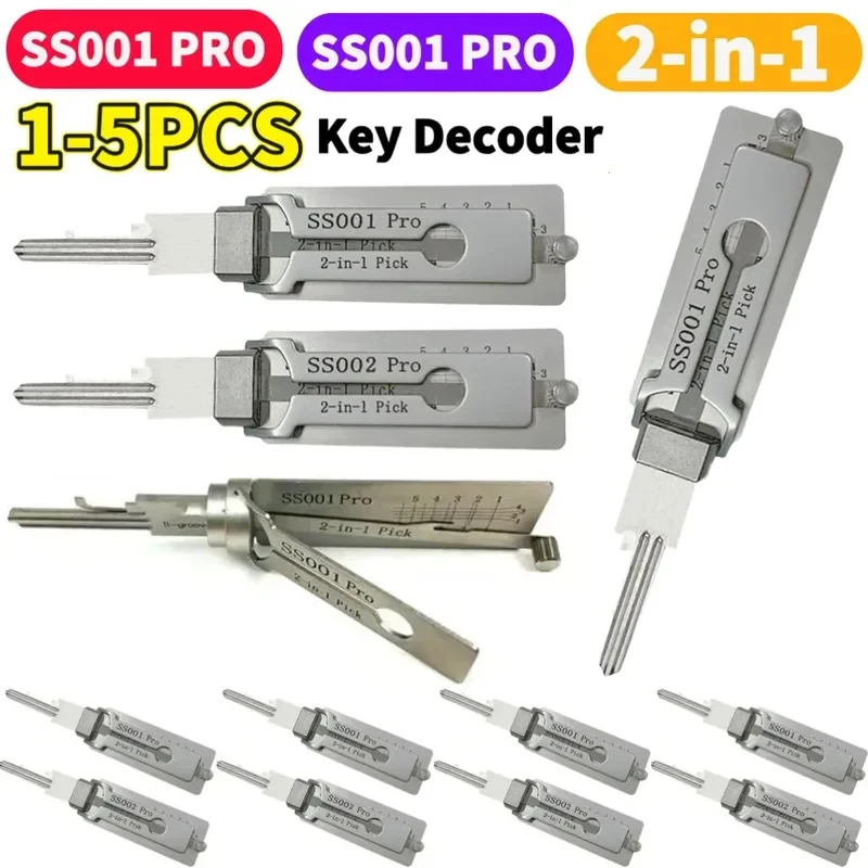5-1Pcs SS001 PRO Key Decoder SS002 PRO Stainless Steel Precision Tool O-ring Pickup Kit Hook Tool Pickup Hand Tool Lock Decoders