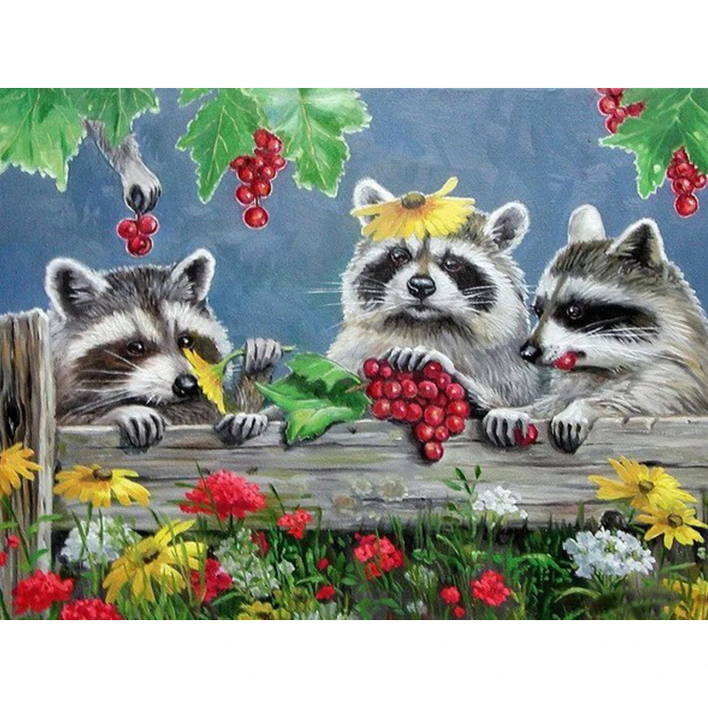 YI BRIGHT Diamond Painting Raccoon Rhinestone Picture 5D DIY Diamond Embroidery Flower Animal Full Square Round Drill Home Decor