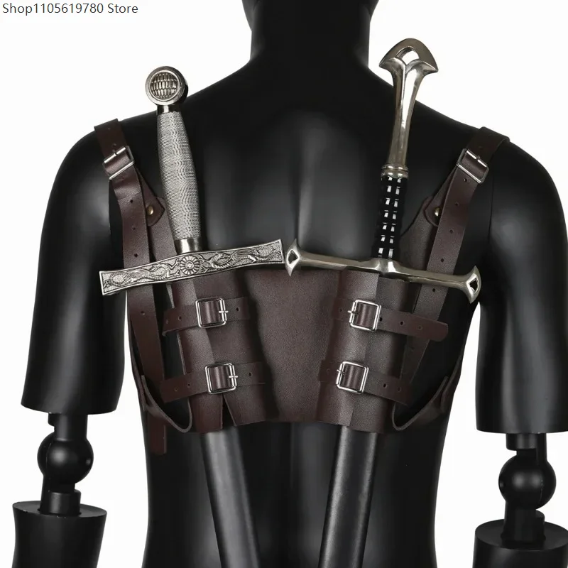 Vintage Dual Ornamental Sword Frog Holster Back Strap Hanger Medieval‑Style Sheath Carrier Holiday Festival Cosplay Prop