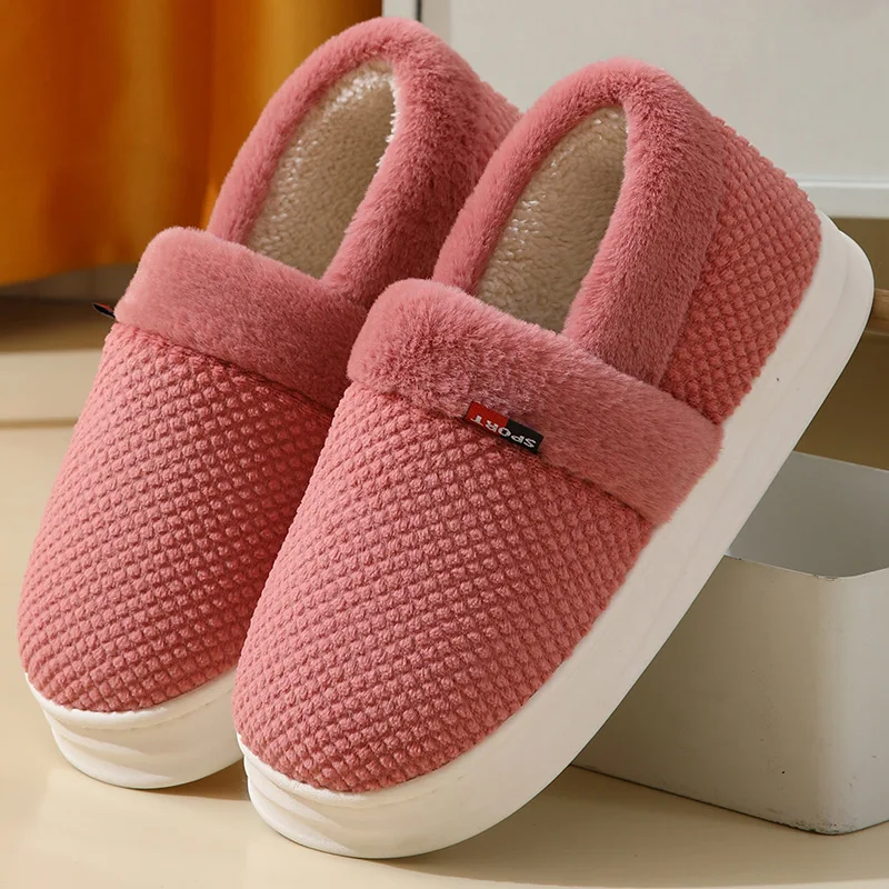 New Arrival Women Winter Cotton Sldies Furry Wrap Heel Female Indoor Slippers Soft Sole Non-slip Grandma Home Slipper Warm Plush