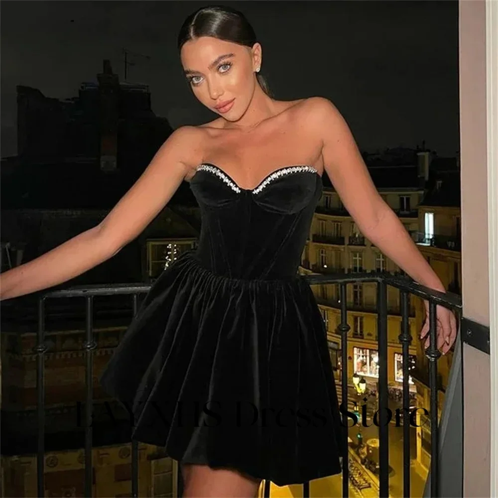 

LAYXHS Fashion Mini Short Evening Dresses Women Black Sleeveless A-line Pleat Party Prom Gowns Customized فساتين سهرة