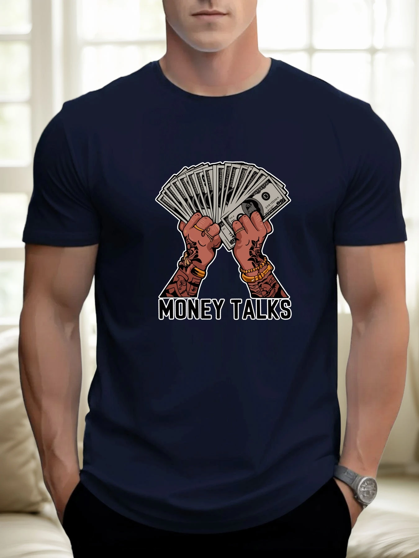 

Men's Cotton Short Sleeve T Shirt Money Talks Dollar Print Breathable Casual for Daily Wear Street Style Summer Fashion Looks