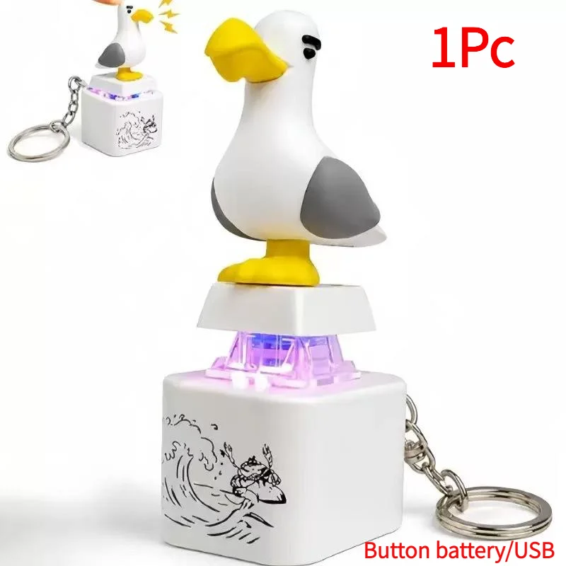 1Pc Seagull Keychain Button With Sound LED Rechargeable Keyboard Clicker Fidget Toys Stress Relief Animal Keycaps Funny Gift‘