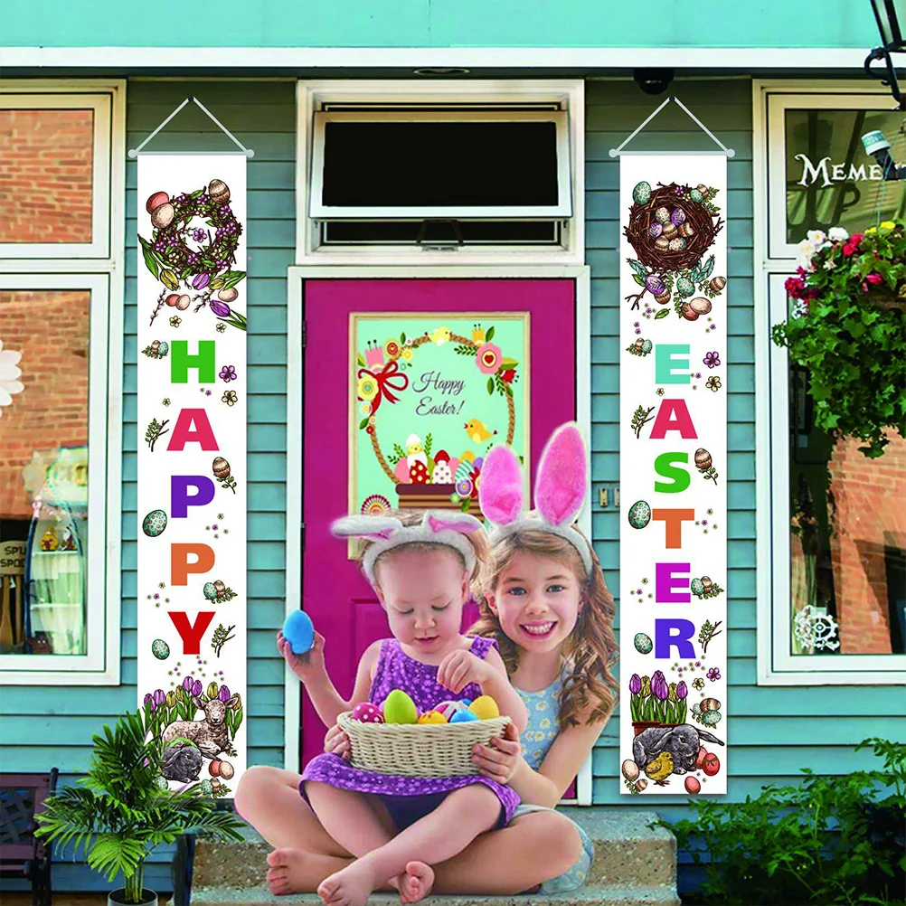 

1Pair Easter Party Door Banner Bright Digital Prints High Color Fastness Decorative Door Curtain Reusable Party Decor