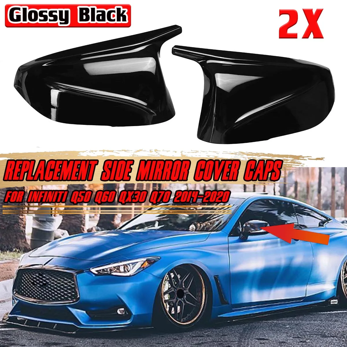 Q50 Car Door Side Rearview Mirror Cover Cap Replacement For Infiniti Q50 Q60 QX30 Q70 2014-2020 M Style Rear View Mirror Cover