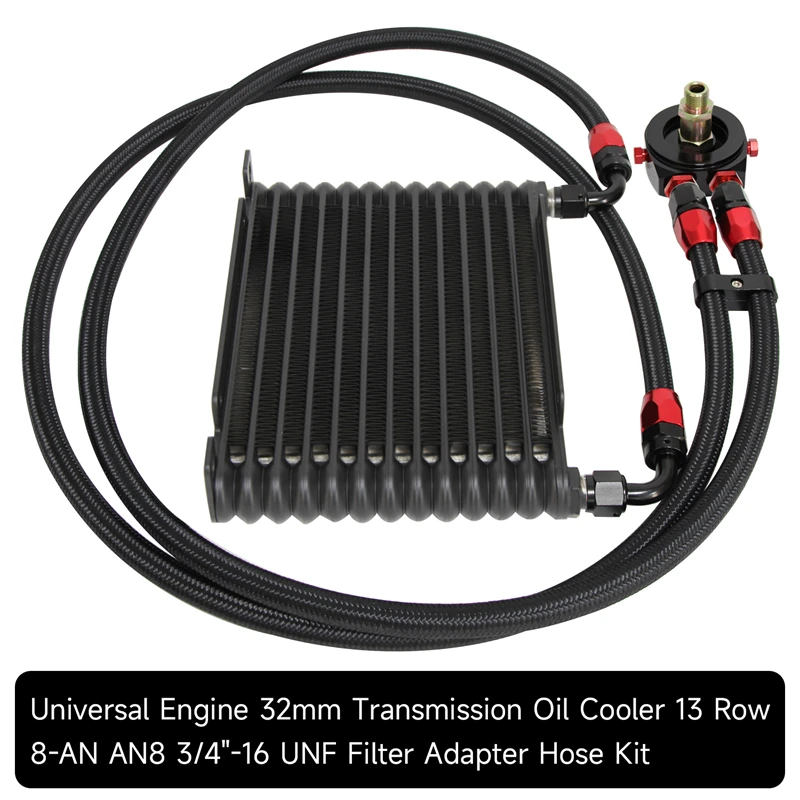 Universal 32mm 13 Row AN8 Aluminum Engine 226MM Oil Cooler Kit + Oil Filter Adapter Black