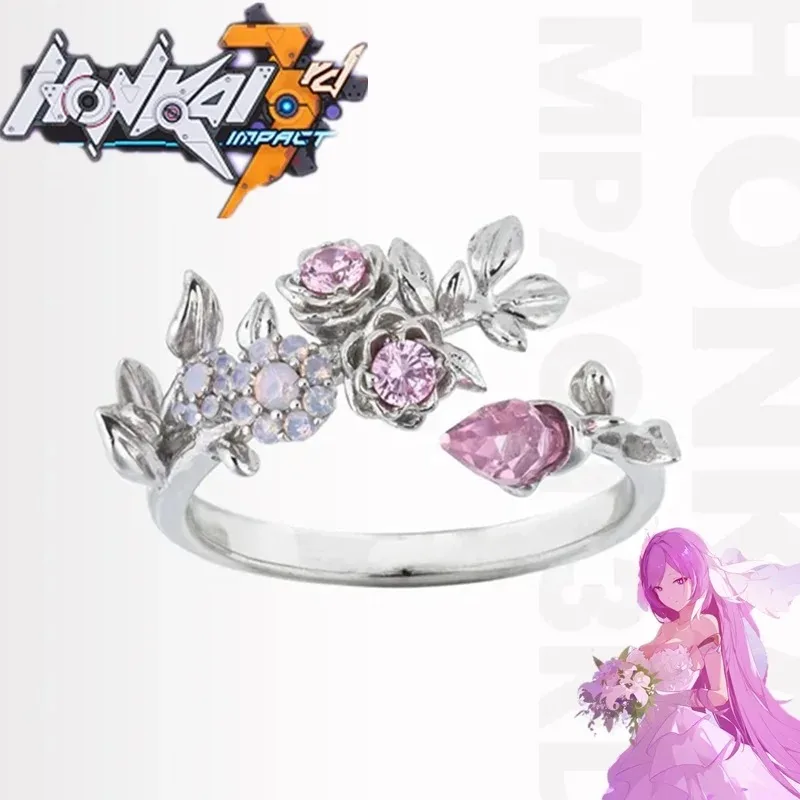 Game Honkai Impact 3 Elysia Cosplay Herrscher of Human: Ego‌‌ Ring Fashion Flower Rings Jewelry Adjustable Accessories Halloween