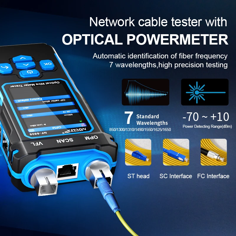 Imagem -02 - Noyafa-network Cabo Tester Opm Vfl Poe Display Lcd Digital Rastreador de Cabos Rj11 Rj45 Line Finder Ferramentas Nf8508