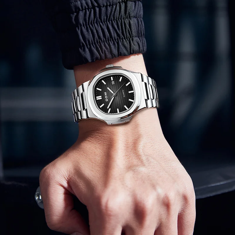 DOM 2024 New Luxury Watch Business Waterproof Male Clock Luminous Date Stainless Steel Square Quartz Men Watch reloj hombre