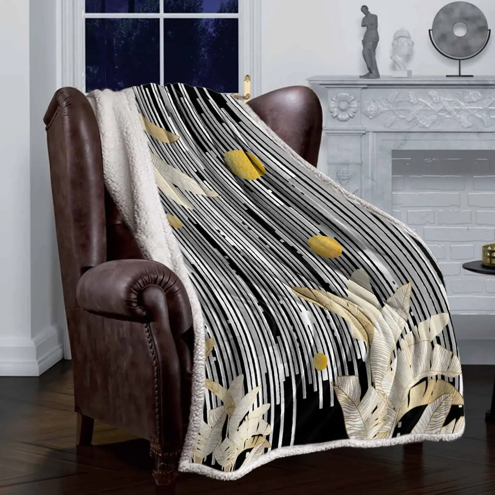 Abstract Black And White style double-layer thick winter blanket,soft and warm sheep wool crystal wool blanket,plush bed sheet