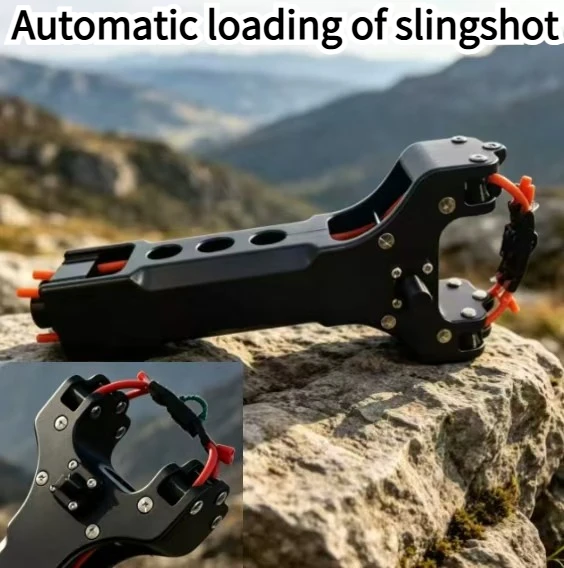 NEW Creative High Precision Rapid Fire Automatic Slingshot Clip Rubber Band Outdoor Hunting EDC Tool Part