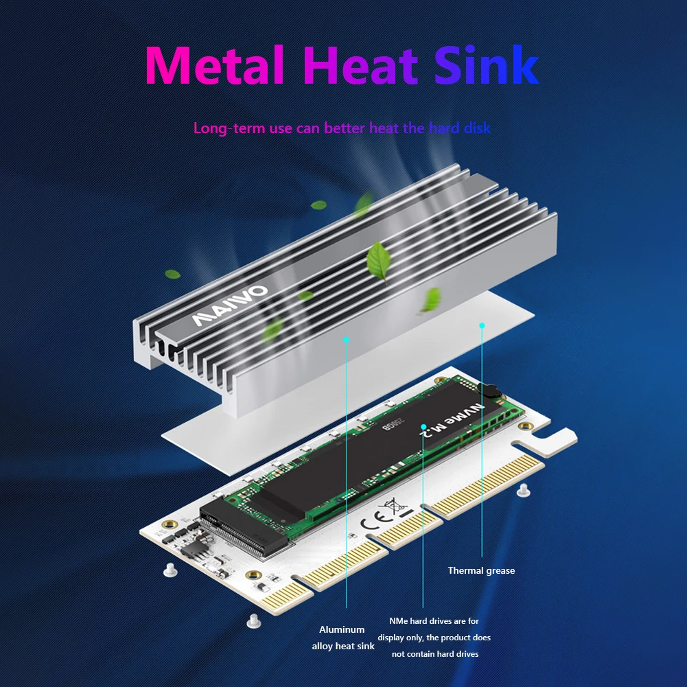 Konwerter PCI-E na M.2 M Key Interface NVME SSD Adapter PCIE X16 M2 NVME Hard Disk Converter Support M.2 NVME SSD 2230/42/60/80