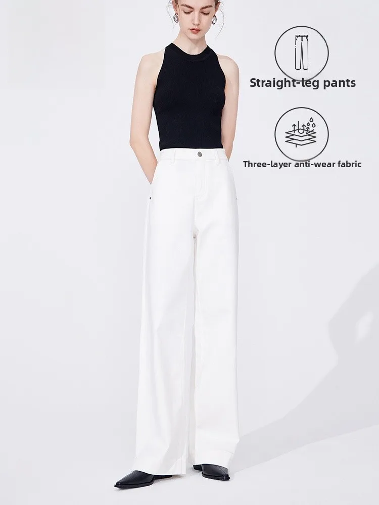 

Navigare High Waist Thin Straight Leg White Jeans Women's Spring Summer New Tee-Proof Casual Cotton Blend Denim Pants