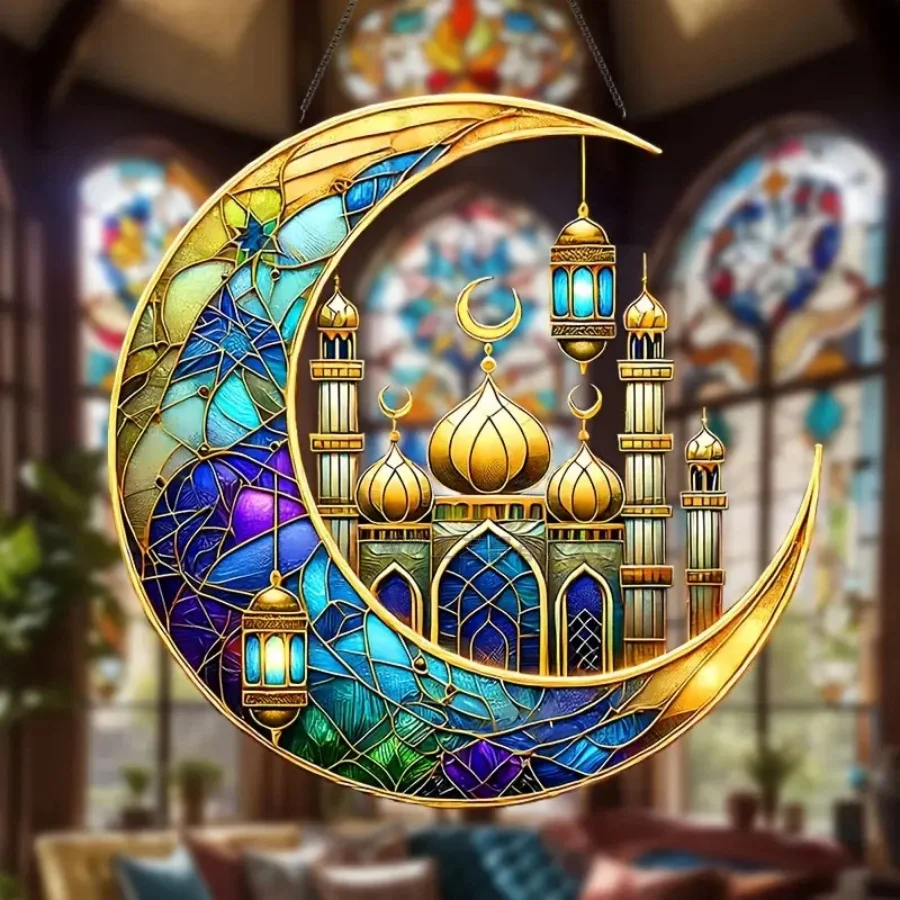 1pc Middle East Ramadan disk pendant Arab Eid al Fitr acrylic crescent mosque home garden window outdoor decoration hanging tag