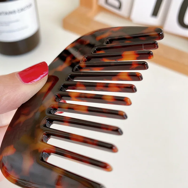 2023 Fashion New U-shape Portable Marble Tortoise Shell  Wide Tooth Acetate Hair Comb  For Woman Girls