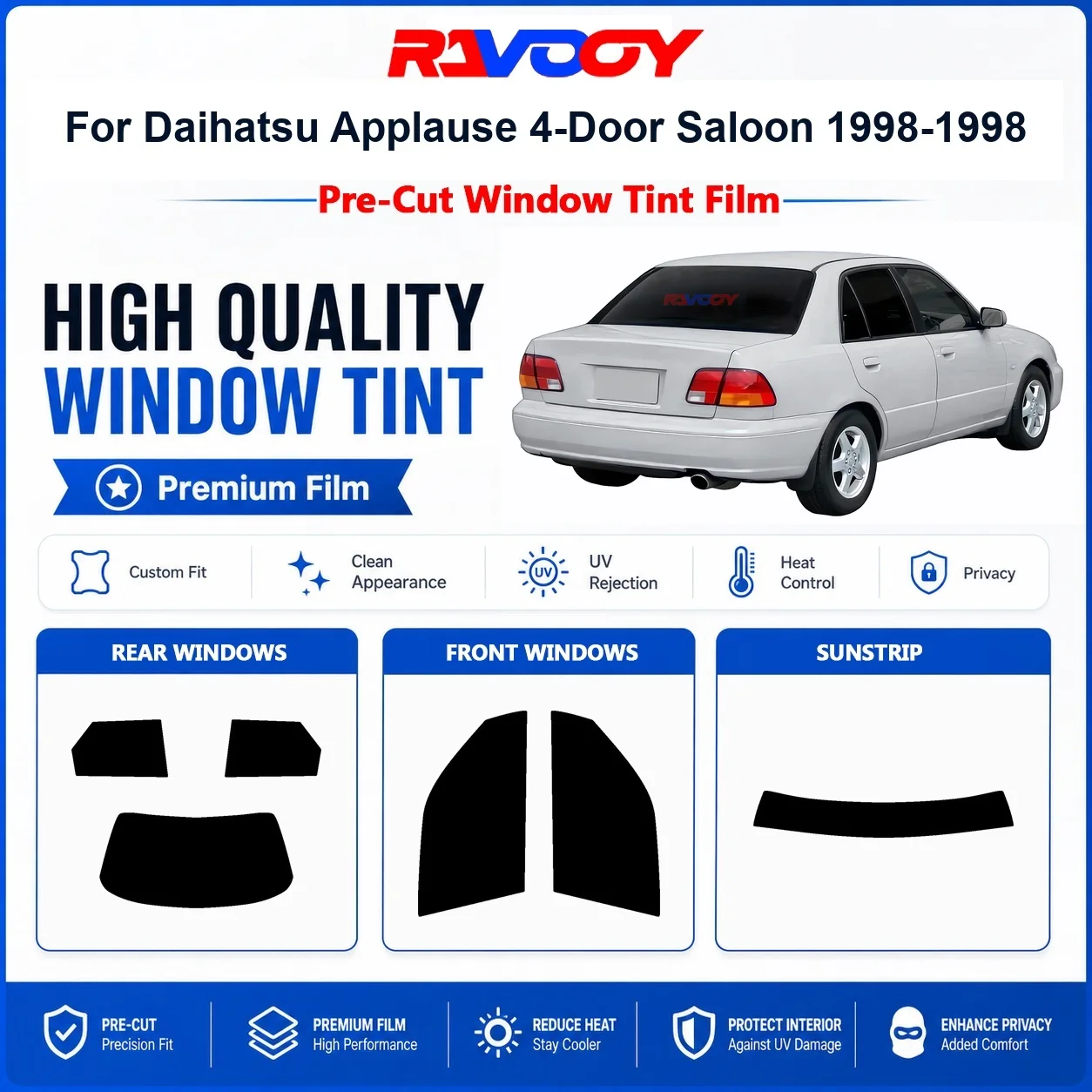 Premium Pre-Cut Window Tint For Daihatsu Applause 4-Door Saloon 1998-1998 Front & Rear Windows UV Heat Rejection Privacy Film