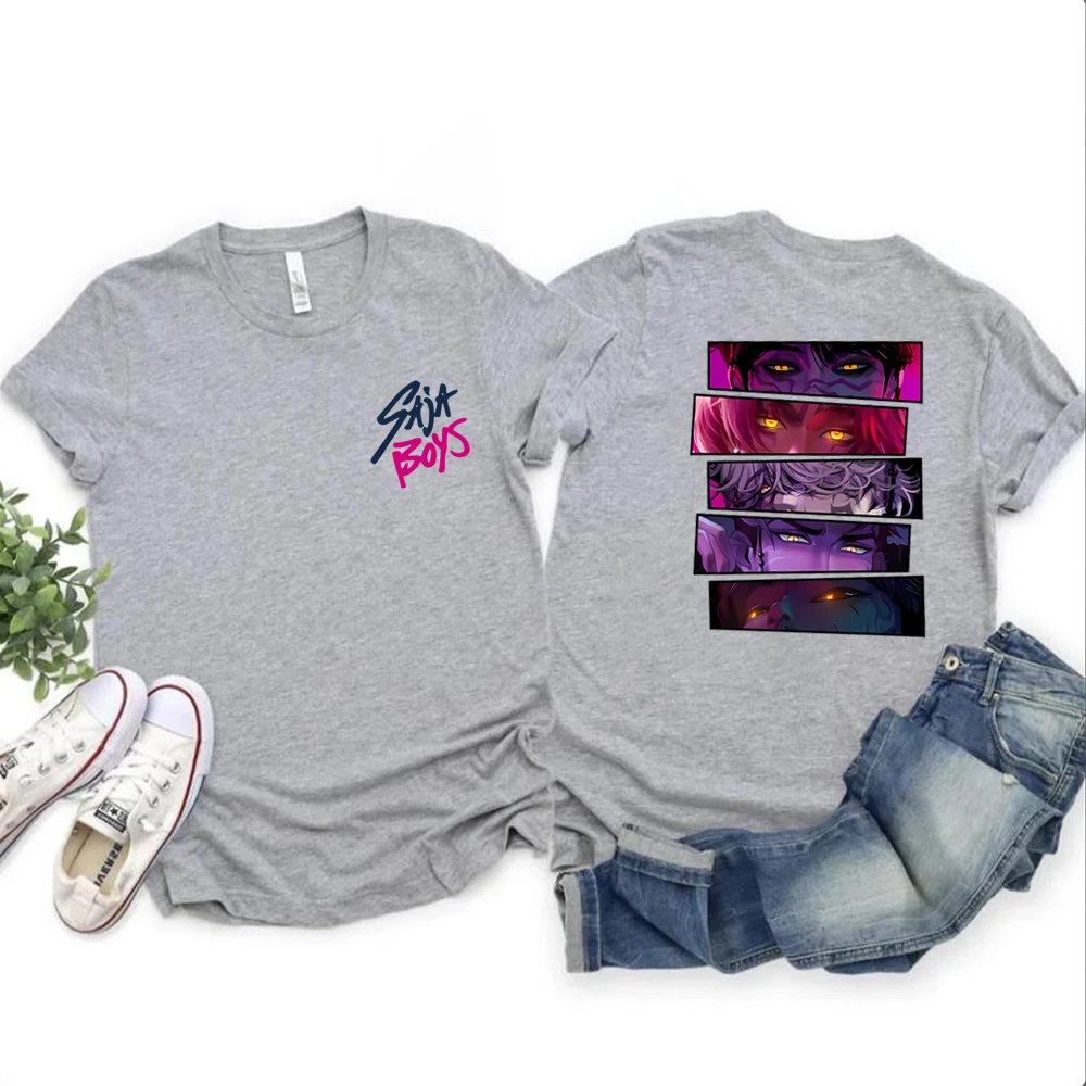 ساجا بنين 2 الجانب تي شيرت ساجا بنين بوي باند التي شيرت Kpop شيطان مستوحاة الفيلم قميص شيطان الصيادين موضة Harajuku Kawaii تي شيرت #5
