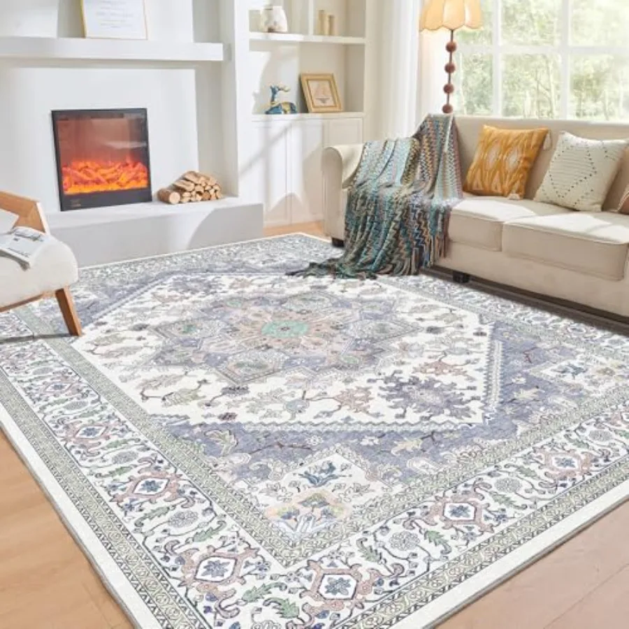 

Soft Area Rugs 5x7 for Living Room and Bedroom Washable Faux Cashmere LowPile Carpet with NonSlip Backing Stylish Purple Green