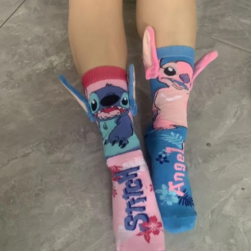 

Disney Stitch Cartoon Woman Men Socks Stitch Kawaii Girls Socks Creative Skateboard Socks Fashion Knee-high Girl's Gift