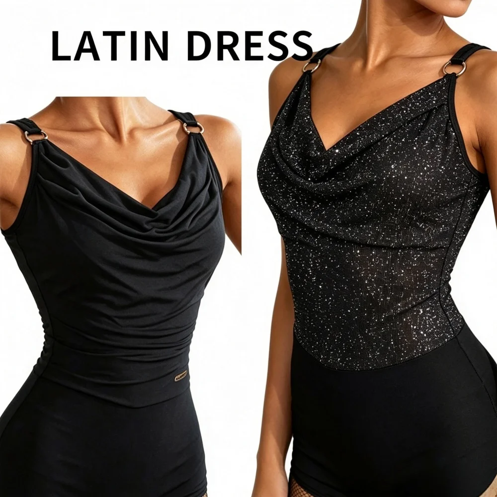 women-latin-dance-leotard-sparkly-glitter-cowl-neck-mesh-back-sleeveless-dance-bodysuit-for-ballroom-practice-performance