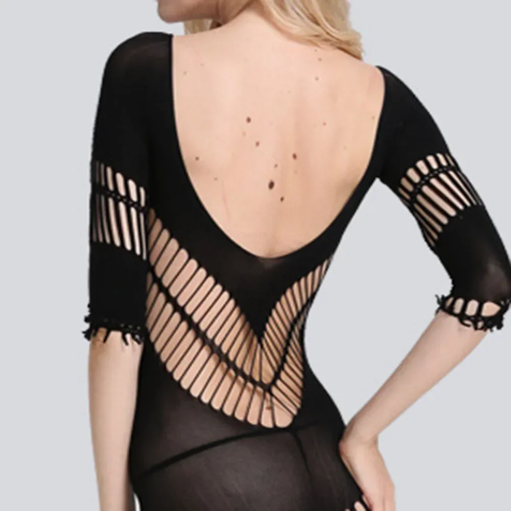 Applicable Gender: Female Hollow Pajamas Mid-Length Sleeves Lingerie High Stretch Medium Sleeve Net Design Nylon Fabric