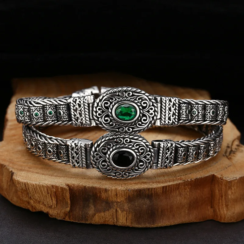 Chinese- trendy Tang Dynasty pattern zircon bracelet, vintage and unique, featuring a swirling grass motif, ethnic-style je