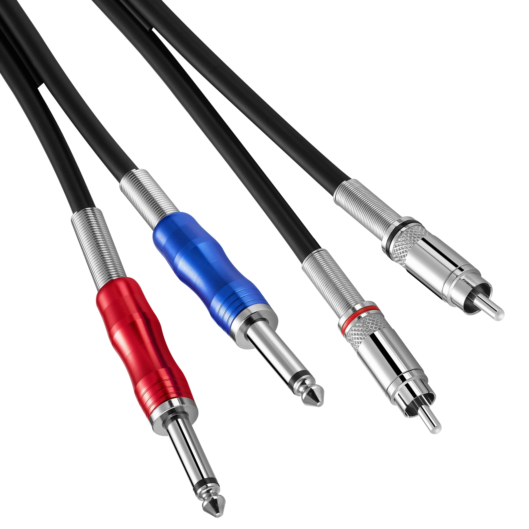 Bochara Dual 1/4 \'\'TS 6.35mm Jack do 2RCA OFC folia na kabel Audio + pleciona ekranowana 1m 2m 3m