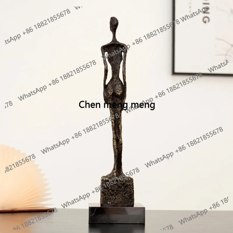 43cm Abstract Bronze Skeleton Statue Giacometti Standing Woman Bronze Sculpture With Marble Base Famous Home Art Decor
