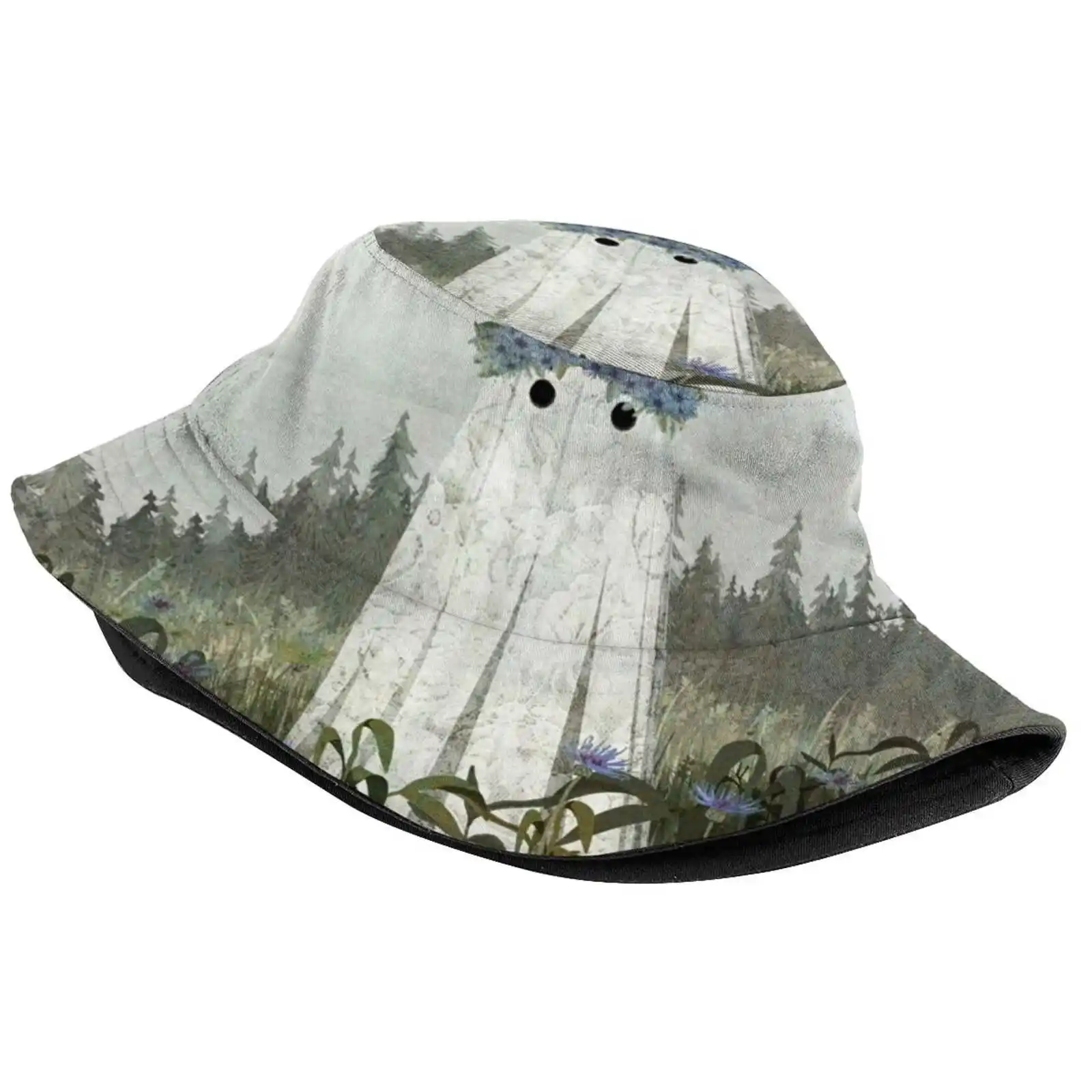 Cornflower Ghost Sun Cap Fisherman Hat Bucket Hats Ghost Spooky Creepy Cute Haunted Blue Mist Meadow Flowers Flower Crown