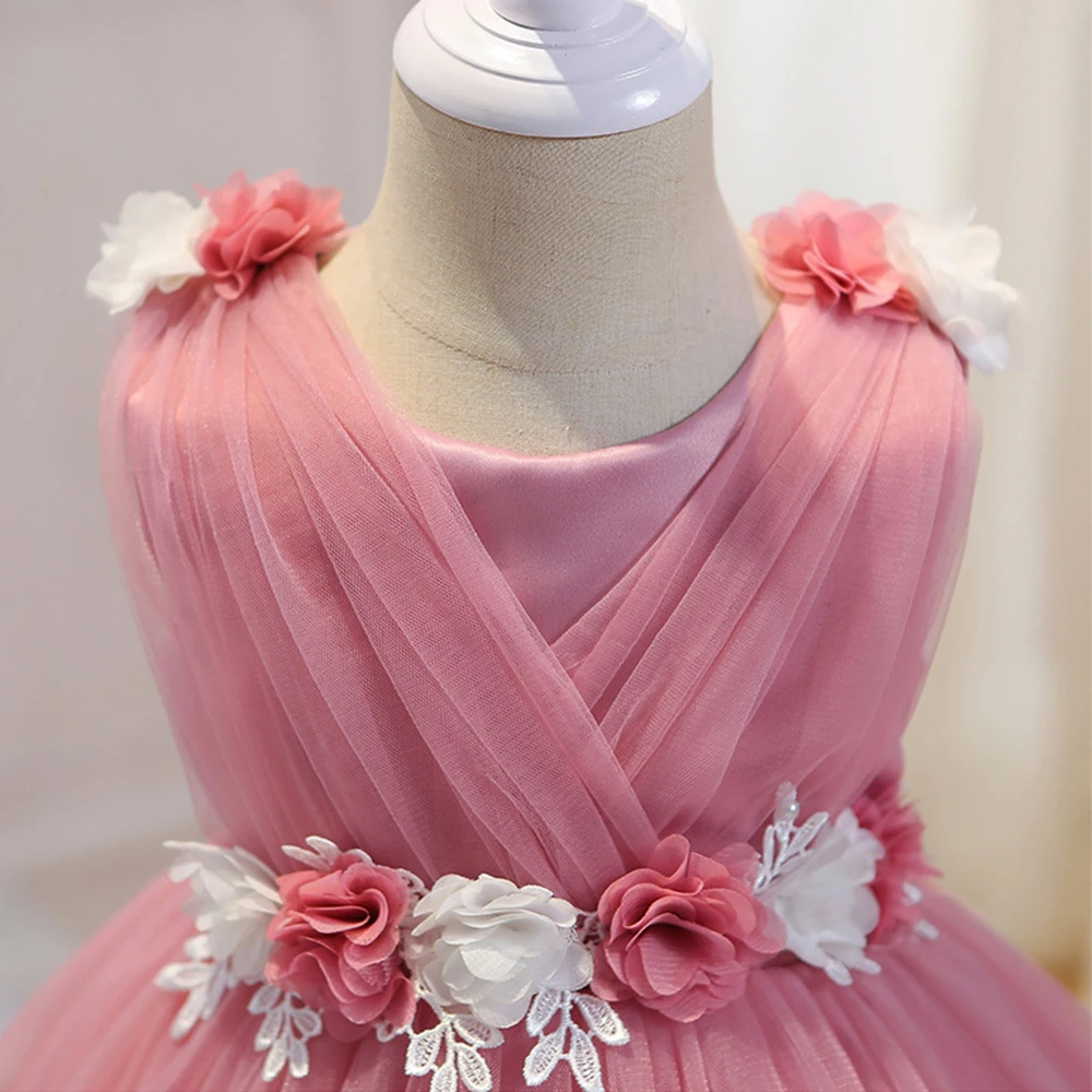 0-4 year Evening dresses flower bow sleeveless prom dress baby mesh cake dress banquet host performance Birthday Girl\'s Princes