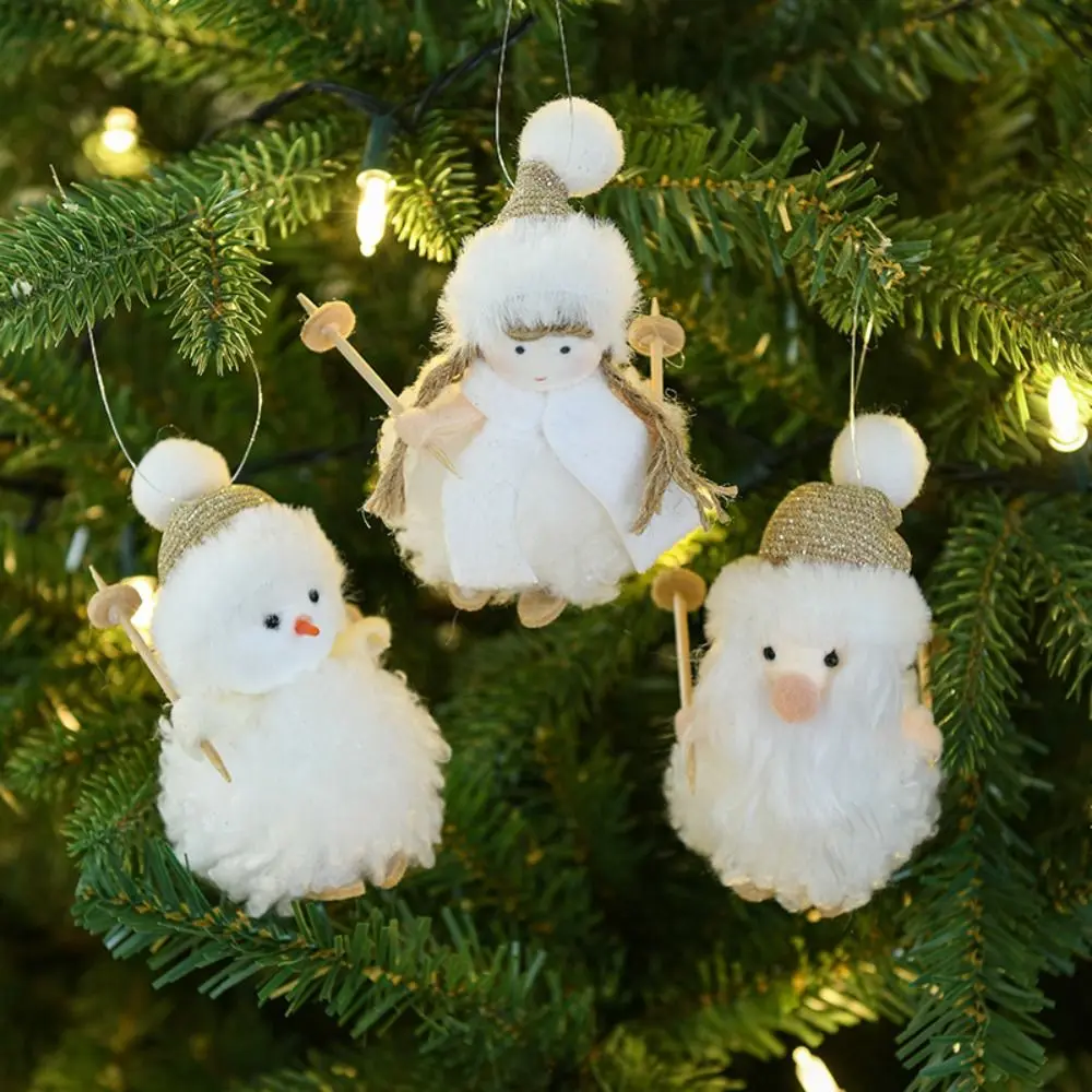 Girls Christmas Plush Snowman Pendant Santa Claus Xmas Ornament Plush Doll Pendant Party Supplies Photographic Props