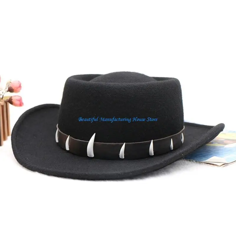 

E56A Comfortable Wool Western Hat Jazzy Hat Headwear For Youth Fashion Enthusiasts