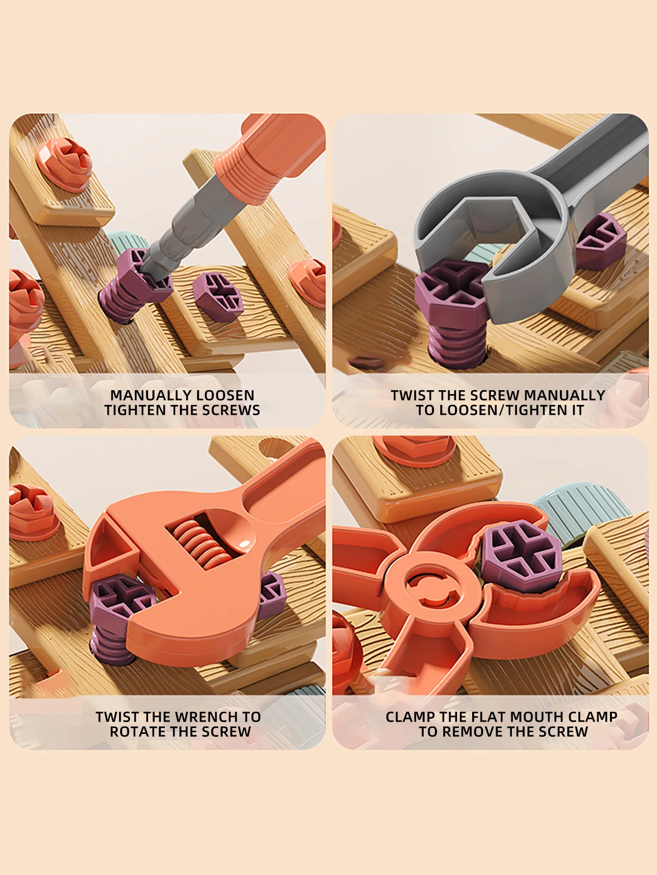 Conjunto de ferramentas infantis com broca, faça você mesmo, montagem de porca, quebra-cabeça, caixa de ferramentas de aparafusamento simulado, desmontagem educacional precoce, reparo, haste montessori