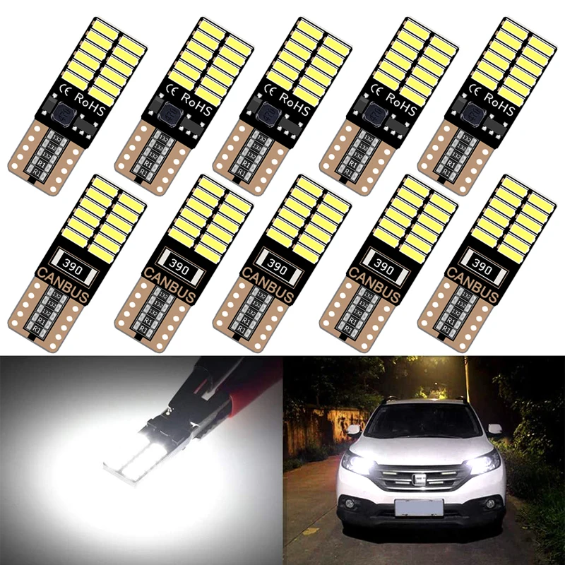 

10 PCS T10 W5W LED Bulbs Canbus Error Free 12V 4014-24SMD 7000K White Super Bright Car Interior Dome Maps Wedge Side Lights Red