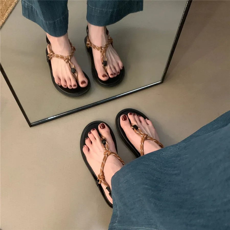 Retro Rope Women Sandals Ladies Casual Flat Shoes Summer Beach Flats Sandalias Mujer 2025 New Holiday Vacation Flip Flops