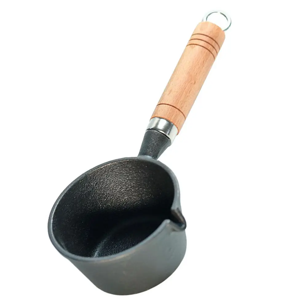 

Mini Egg Frying Pan Multi Functional Iron Heating Pot with Wooden Handle for Melting Butter Chocolate Cheese Milk Oil Wax