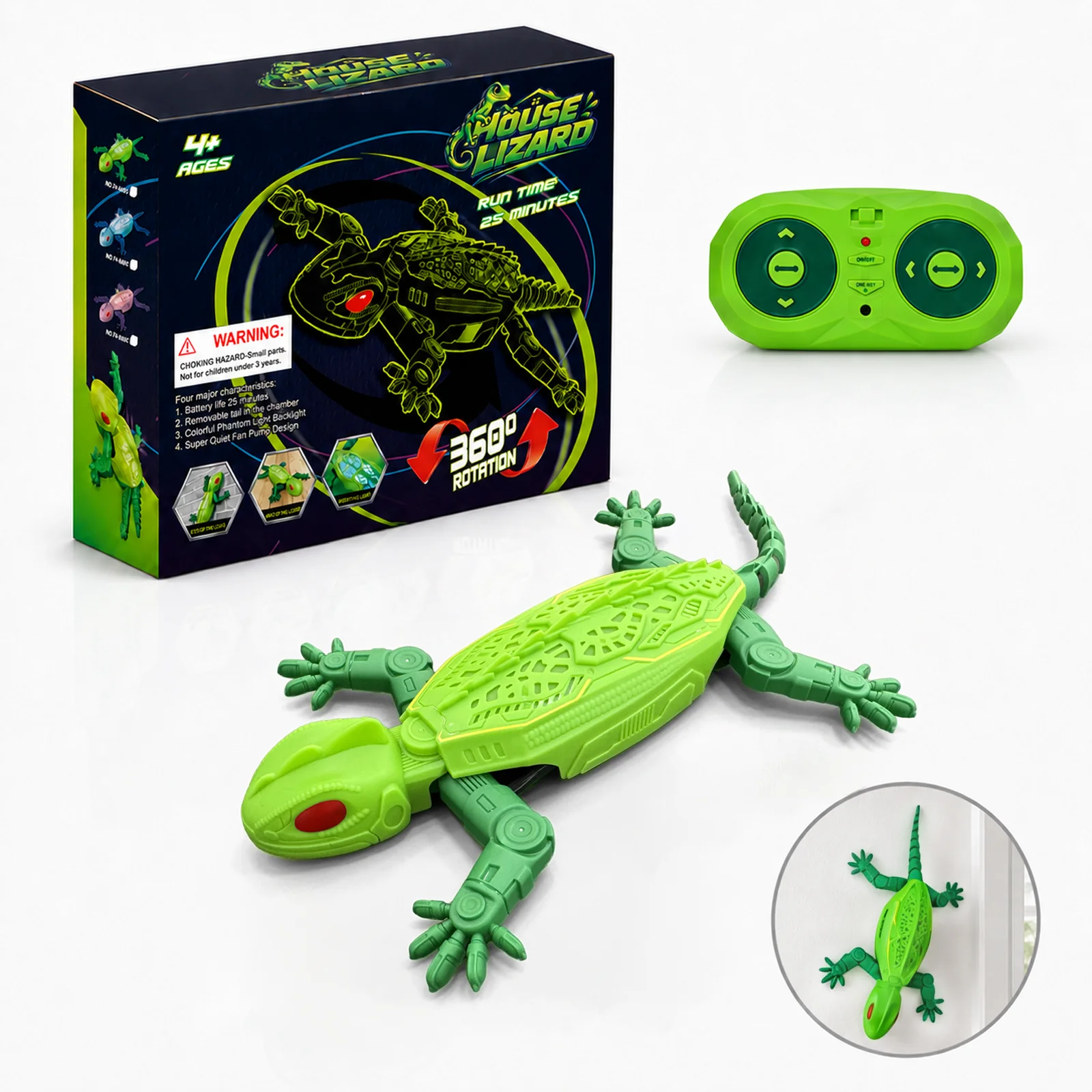 2.4G RC Wall Climbing Gecko Toy Remote Control Crawler Lizard Robot with LED Light 360° Rotation Simulation Reptile Prank Toy