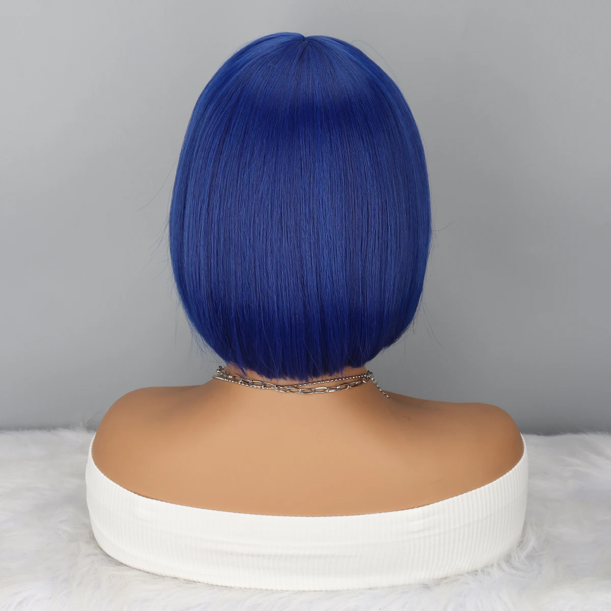 Synthetic Short Bob Wig with Bangs For Ladies Bob Wig Blue Wig For Party Daily Use Shoulder Length