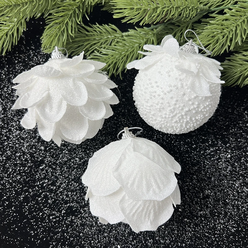 3 stücke 8cm weiße Weihnachts kugel Weihnachts baum hängen Anhänger Blumen schaum Schneeball 2024 Weihnachts dekoration für Zuhause Neujahr 2025