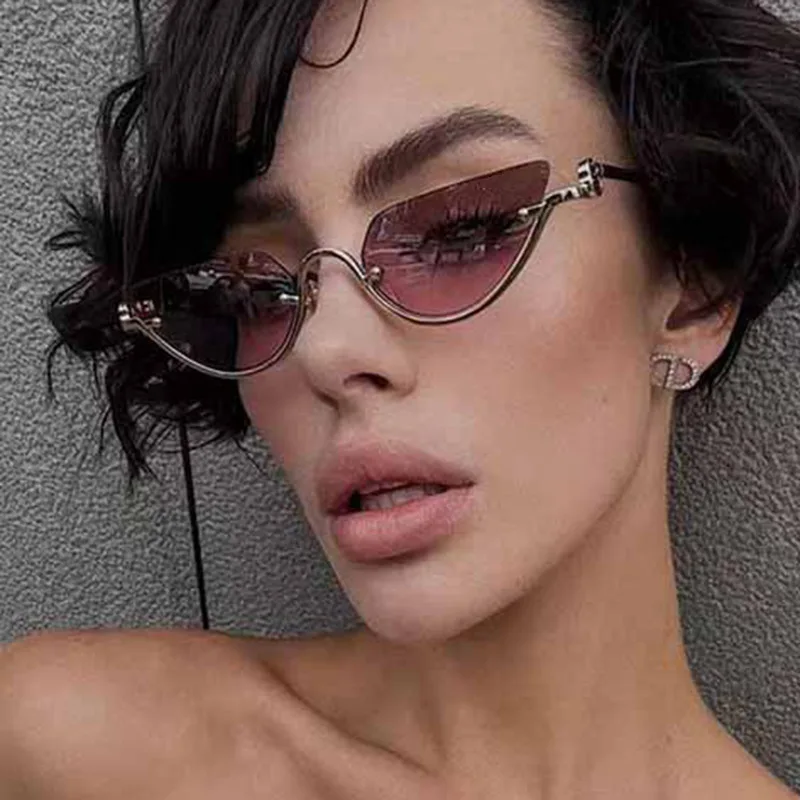 

New Lower Half-frame Cat-Eye Sunglasses Luxury High-End Metal Retro Narrow Vintage Sunglasses With Concave Ladies Y2K Sexy Shade