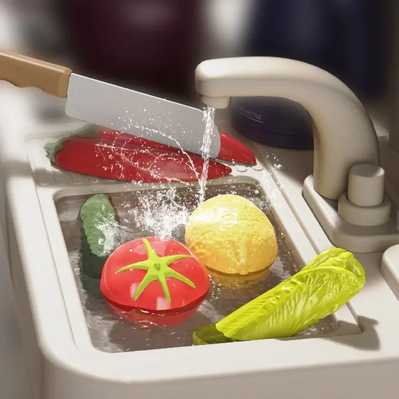 Nouveau 93cm enfants simulé Spray cuisine vaisselle ensemble son lumière fumée eau vaisselle Table jouet cadeau de noël jouet