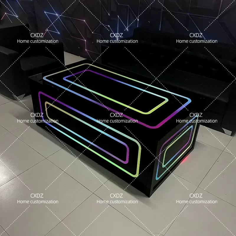 Luminous Coffee Table Tempered Glass Stainless Steel Color Changing Light Bar Counter for Club Wine Bar Modern Design