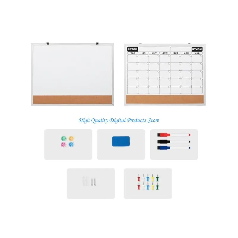 U2JE Wall Mount Double Face Cork Bulletin Board Whiteboard Monthly Calendar