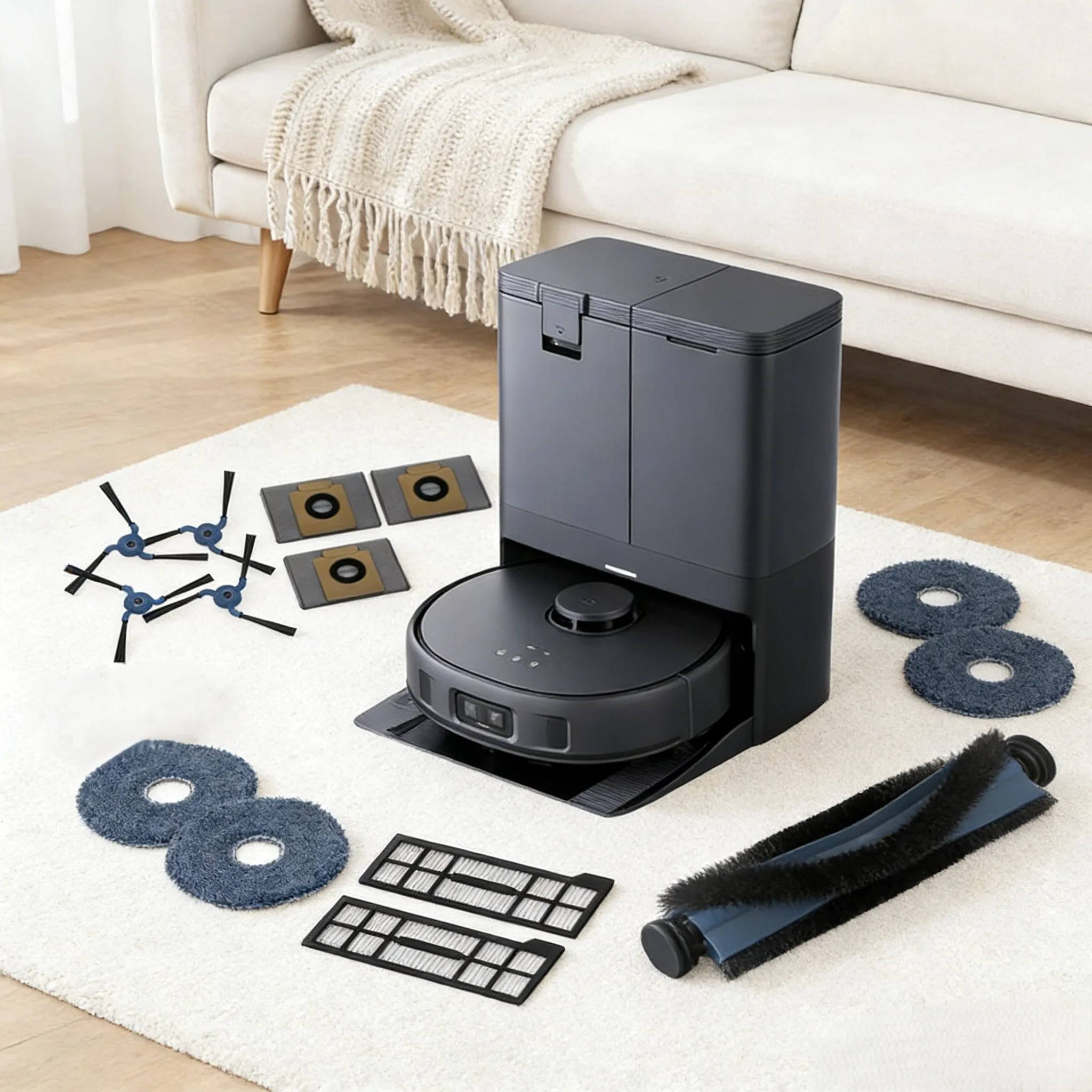 For Eufy X10 Pro For Omni Vacuum Replacement Parts Set Main Brush 2 HEPA Filters 4 Mop Pads 3 Vacuum Bags 4 Side Brushes