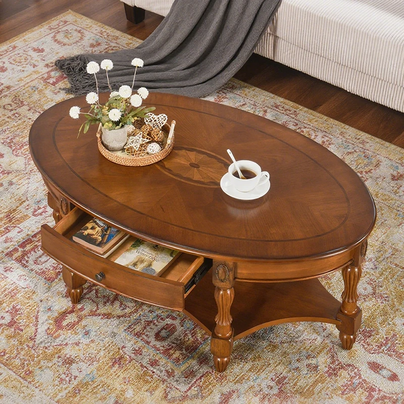 

American Luxury Coffee Tables With Drawers Storage Retro Oval Coffee Tables Classic Elegant Mesas De Café Furniture Home