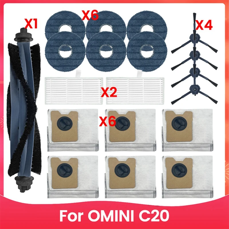 Vacuum Accessories For Eufy C20 Omni Cleaner Robot-1 Main Brush+6 Mop Pads+4 Side Brush+2 Hepa Filter+6 Dust Bag