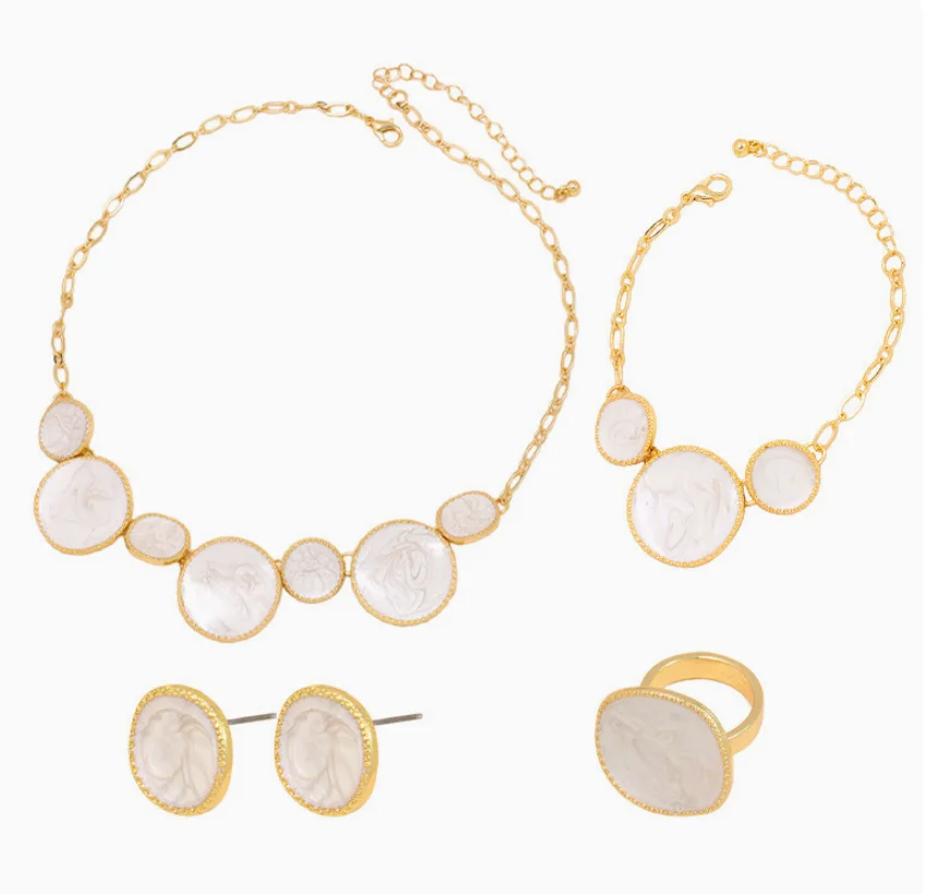 European and American cross-border jewelry niche design sense irregular round dripping oil white bracelet necklace