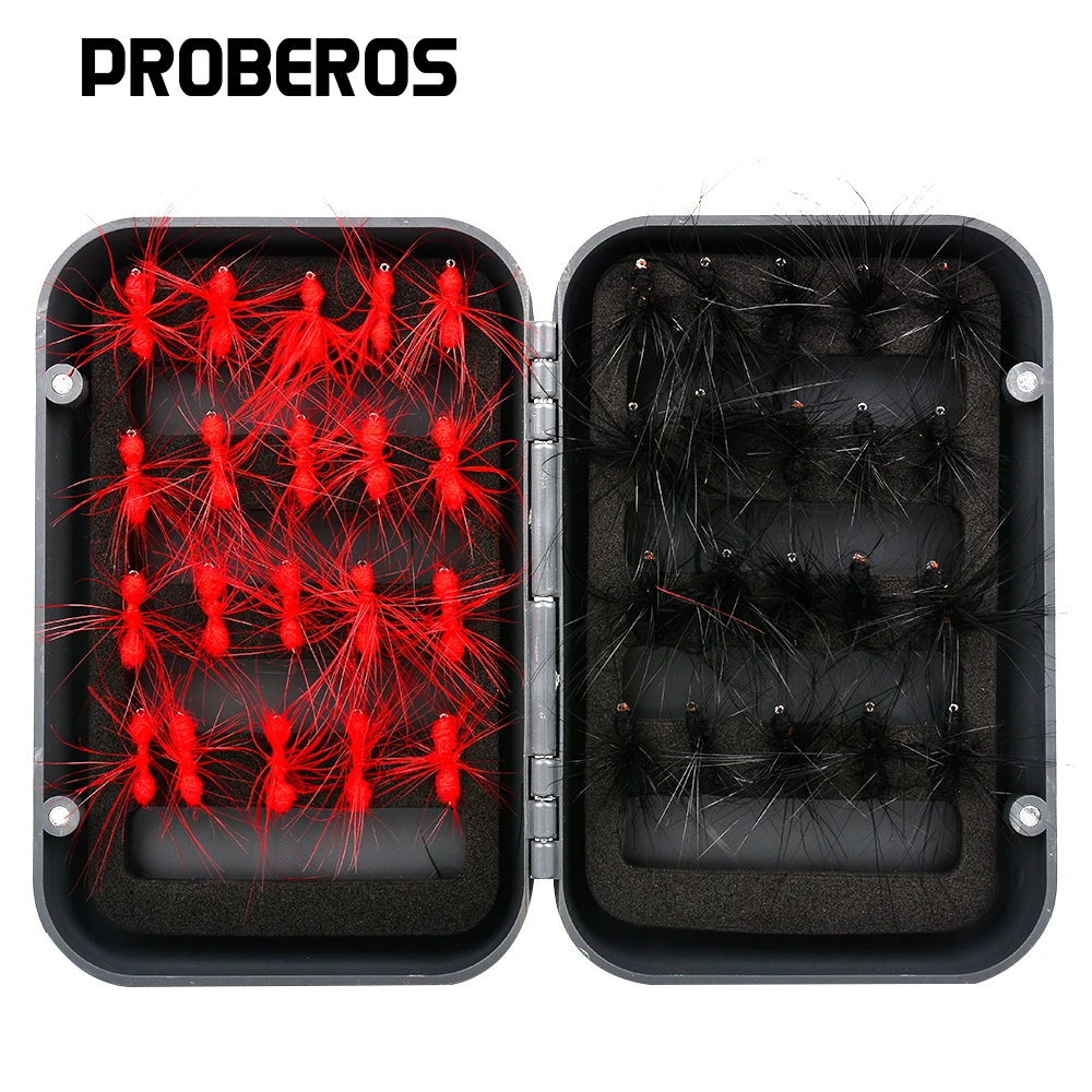 

Proberos 40pc Red Ant Trout Flying Bass Pike Salmon Bait Dry Wet Fly High Quality Insect Ice Fishing Bait Artificial Bait Box