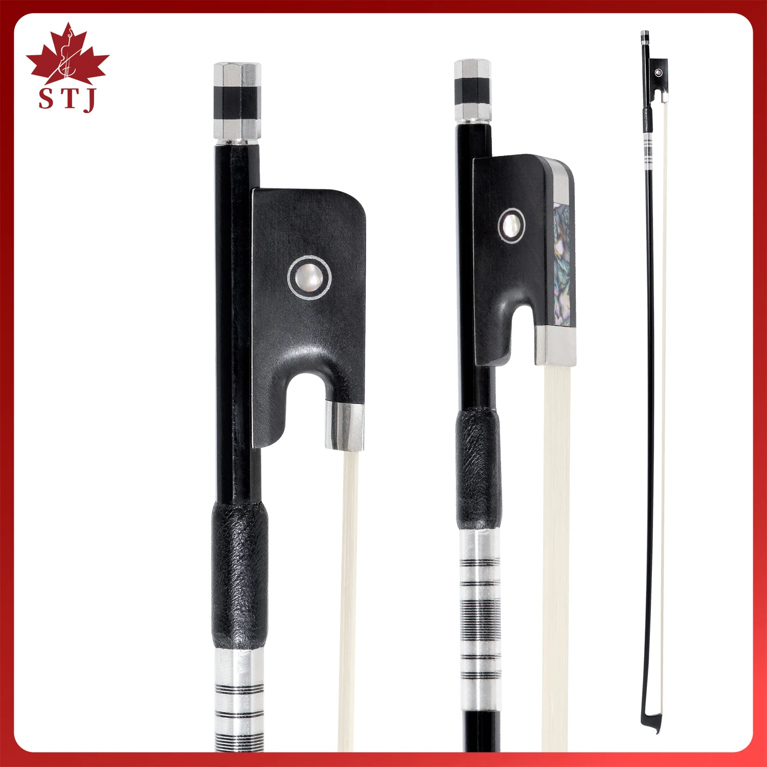 1pcs Black Carbon Fiber Round Stick 4/4.3/4.1/2 Cello Bow, Ebony Frog, Siberian Horsetail Horsehair, Cello Accessories Parts